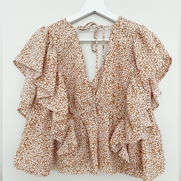Vestique Orange and White Floral Crop Blouse - Picture 7 of 7